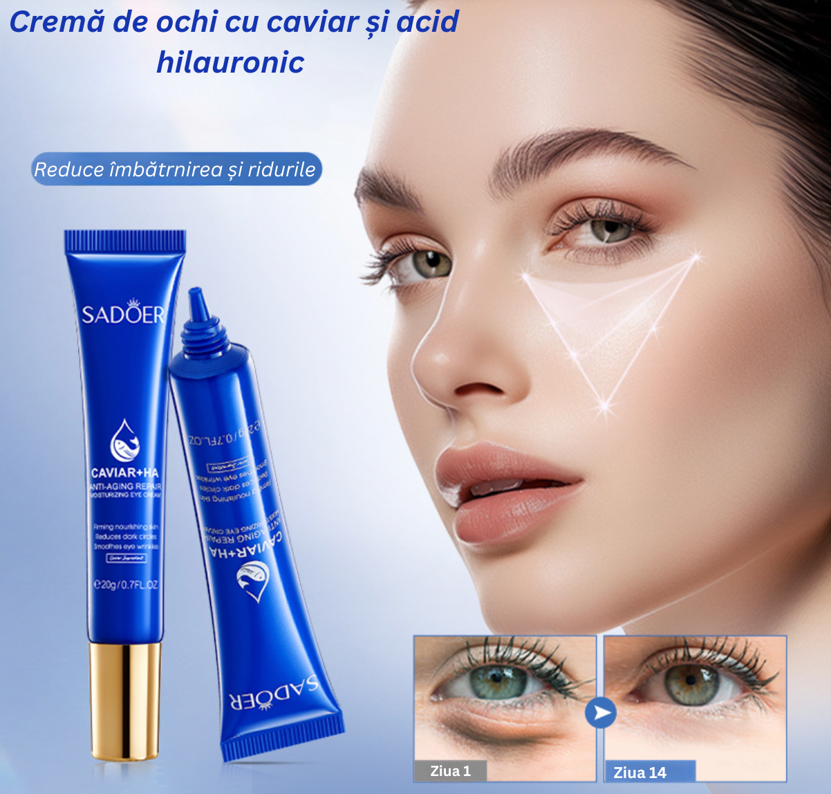 Crema de ochi cu caviar si acid hialuronic 1+1 GRATIS